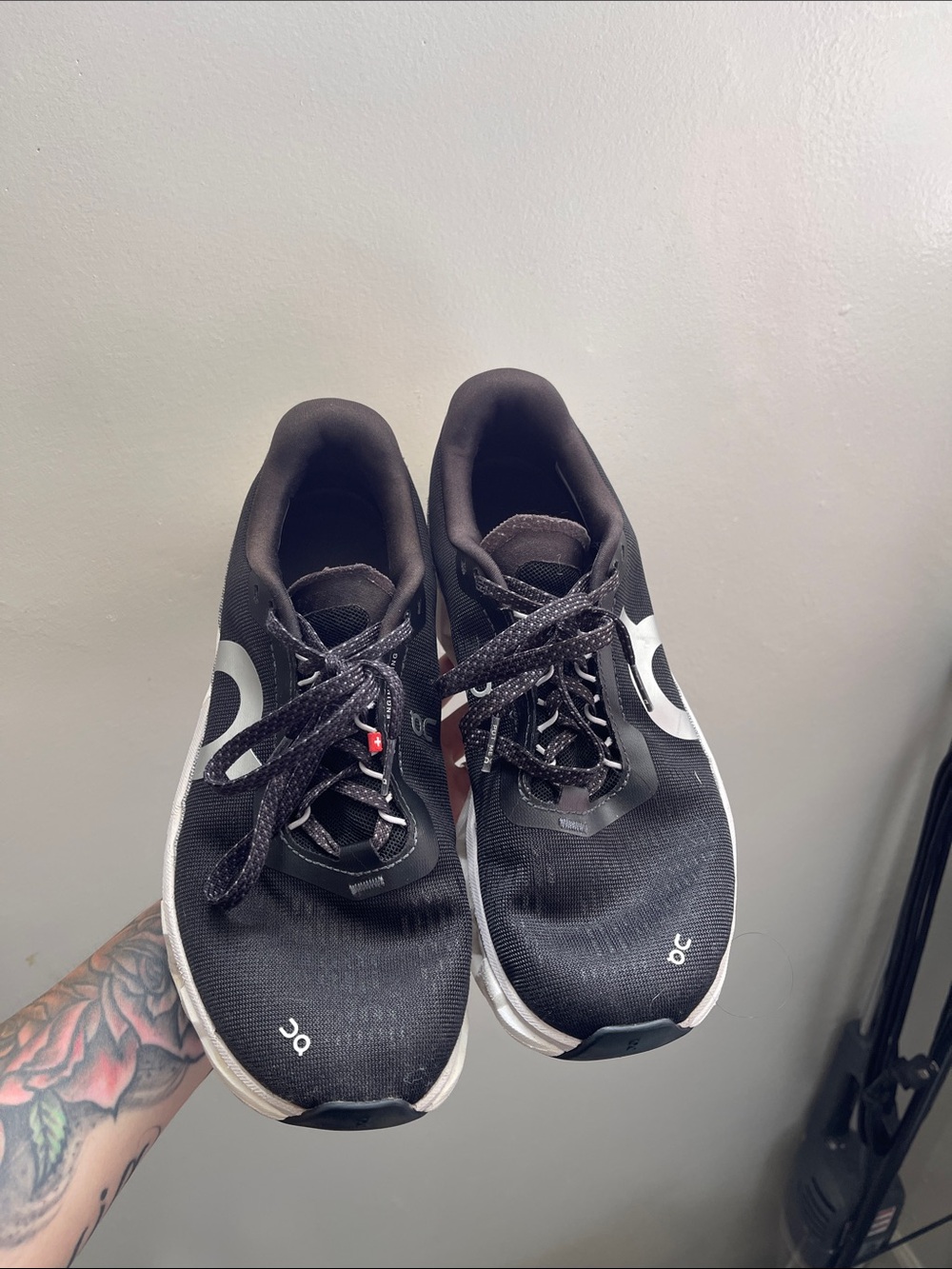 On Running women’s Cloud 5 Black with White Accents Athletic Shoes